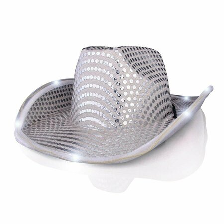 SURPRISE Light Up LED Flashing Cowboy Hat with White Sequins SU3335720
